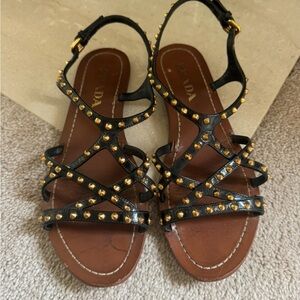Prada Black and Gold Studded Sandals